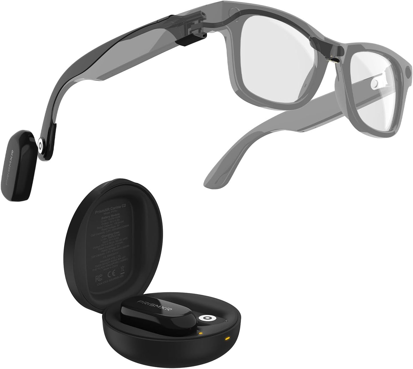 PRISMXR Carina C2 Batteria portatile per occhiali Rayban Meta, magnetica ultraleggera, caricabatterie portatile con autonomia estesa da 14 a 19 ore (per Wayfarer Regular)