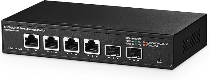 Binardat Switch - 6 porte 10 Gigabit, Ethernet 4x10G RJ45, supporto 1G/2.5G/5G/10G